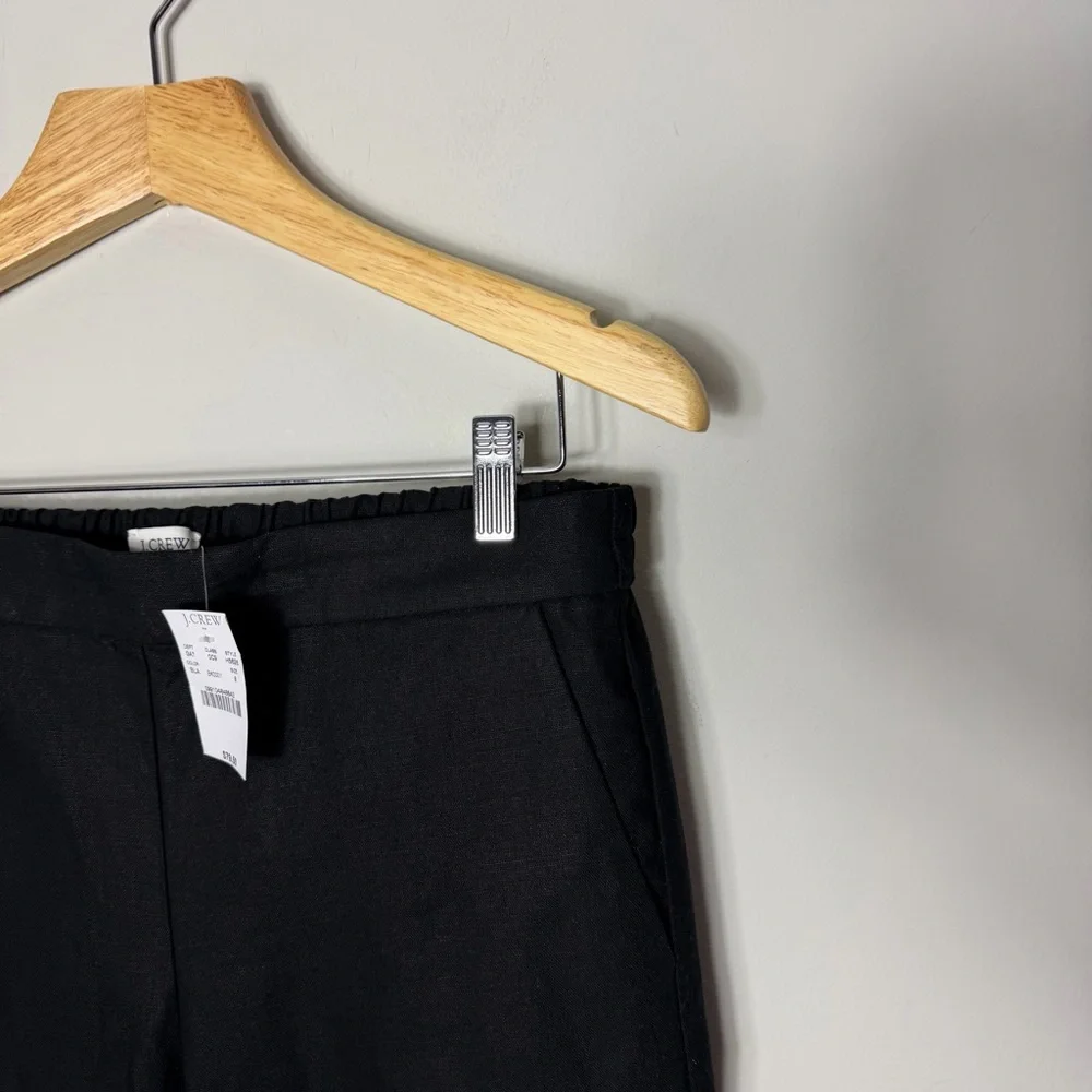 NEW J. Crew Linen Blend Black Pom Pom Trimmed Pants Size 8
